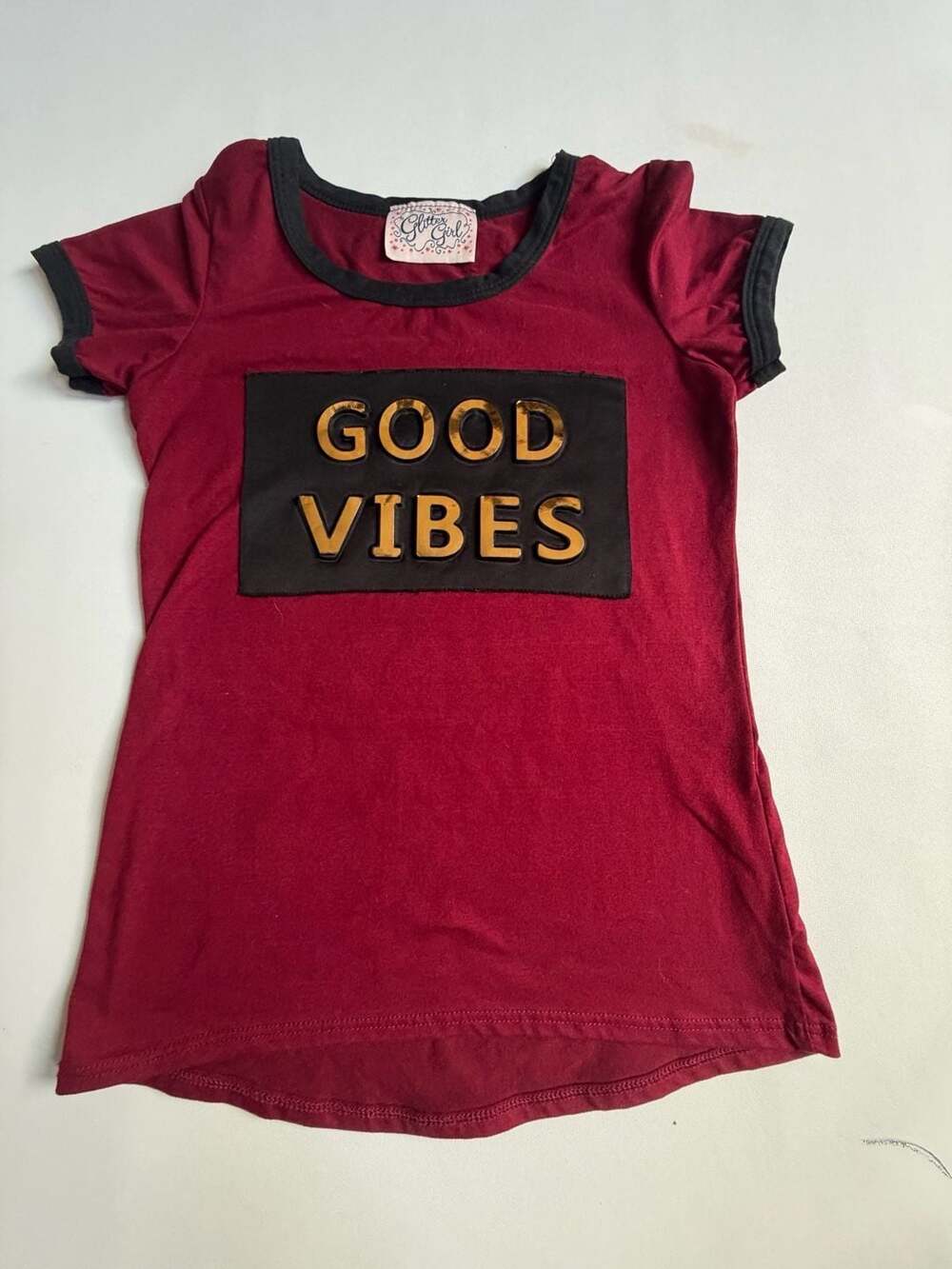 Glitter Girl Burgundy Good Vibes Graphic Tee Kids